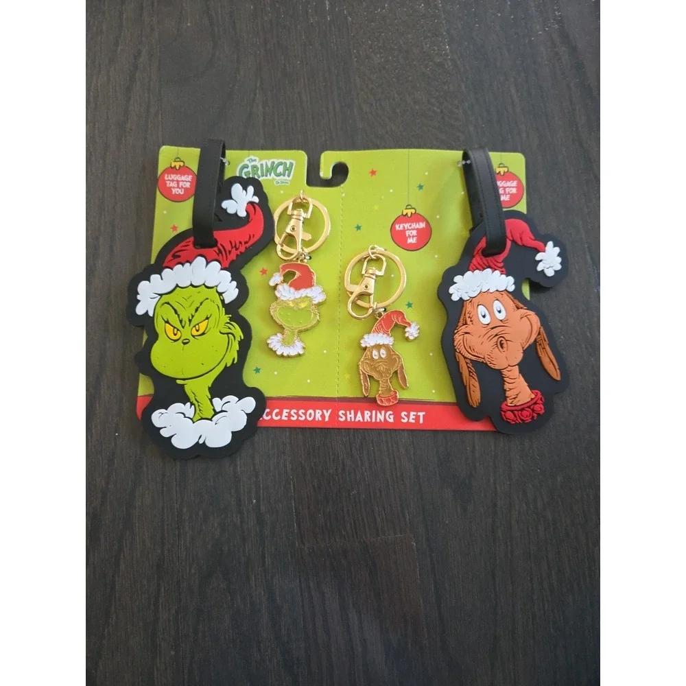 Dr. Seuss The Grinch & Max Luggage Tags W/Metal Keychains Accessory Share Set